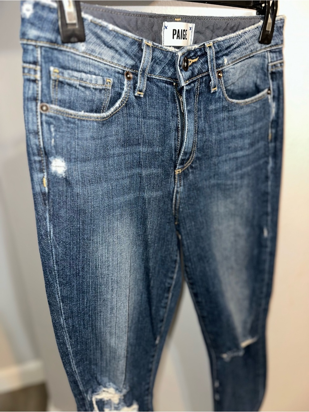 PAIGE Women's Skinny Distressed Blue Jeans